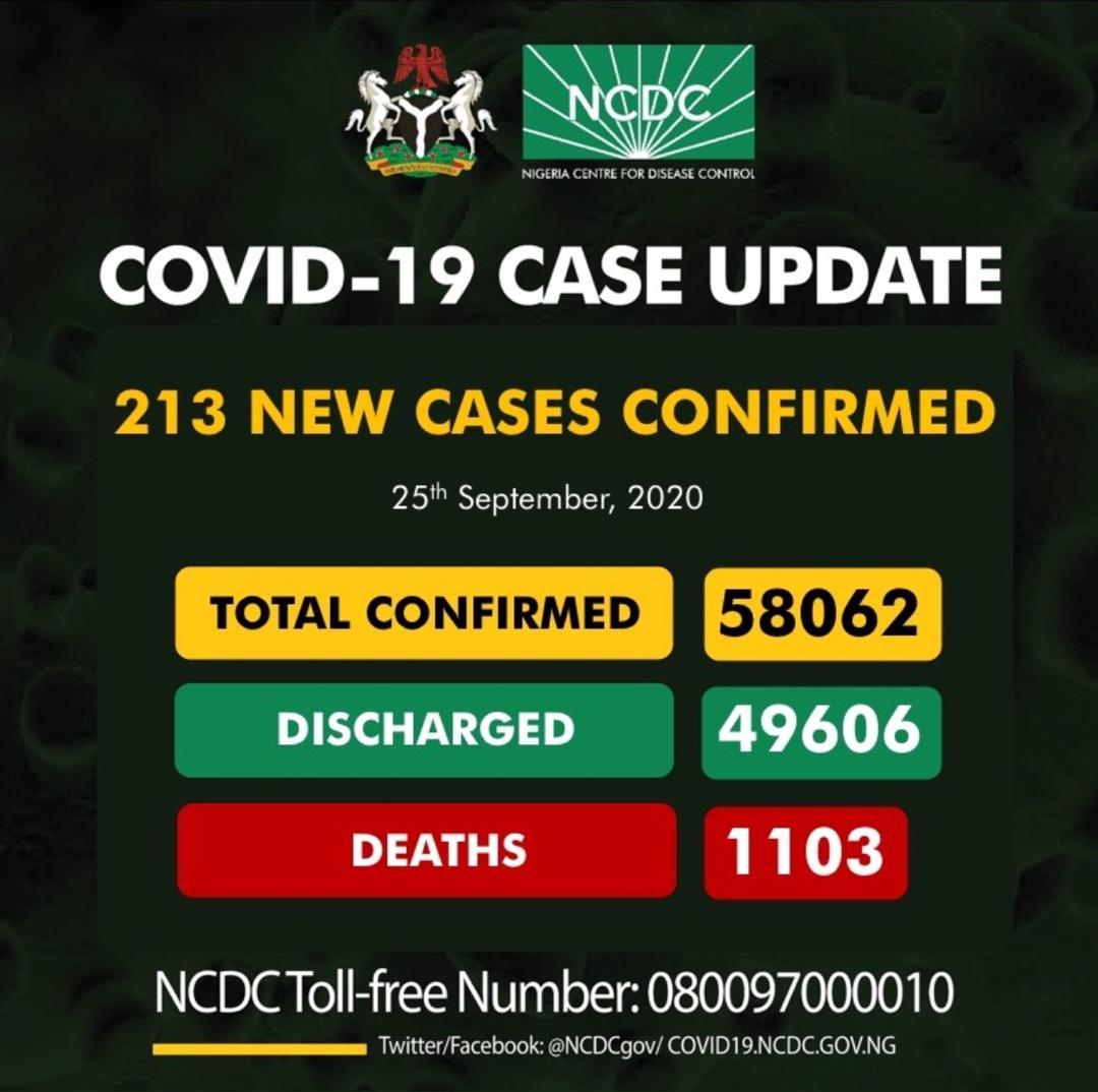 Nigeria records 213 fresh COVID-19 infections