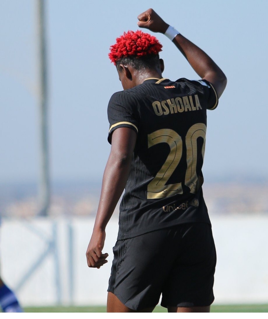 Oshoala celebrates first goal of season with support for #EndSARS protests